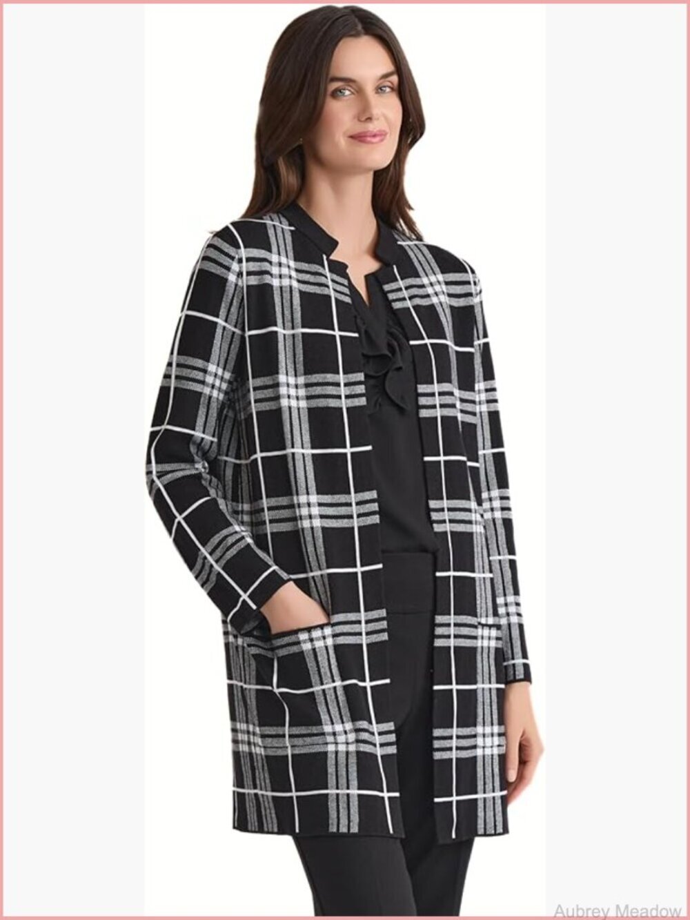 Womens Plaid Cardigan Coat Long Sleeve Pull On Fall Sweater Loungewear